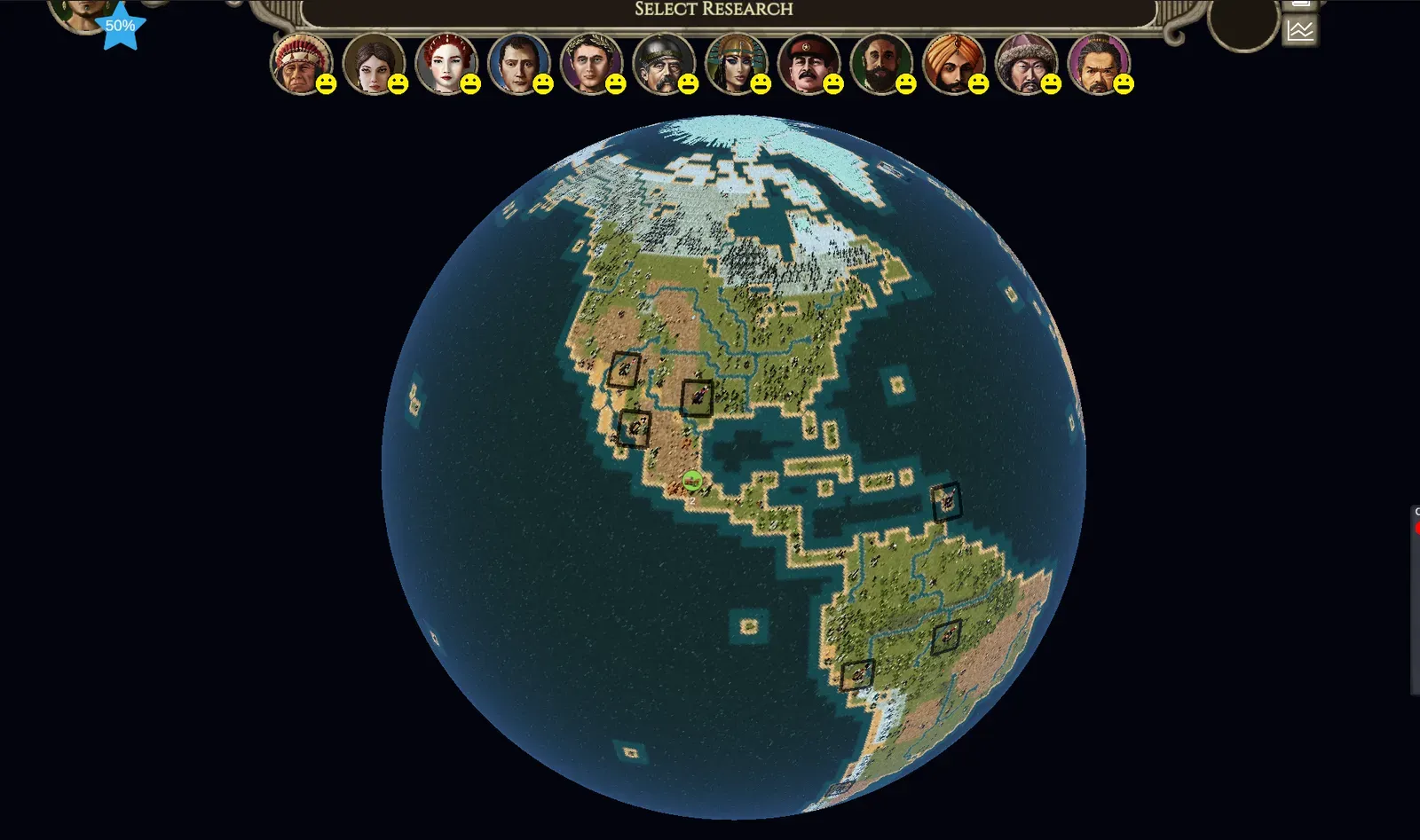 The globe view, showing the Americas on the prebuilt Earth map